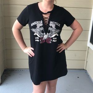 NWOT: Edgy open front T-shirt dress
